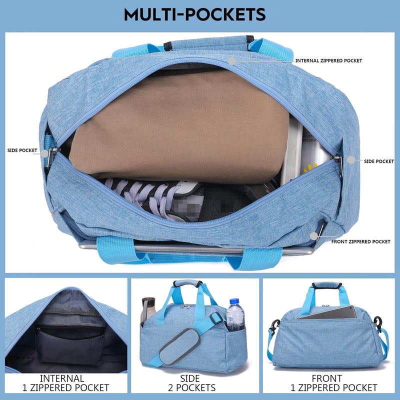 Ineetatu 14 inch Small Gym Bag for Women & Men, Mini Duffel Bag for Travel Sports Lightweight Carry On Bag (Light Blue) - Image 2